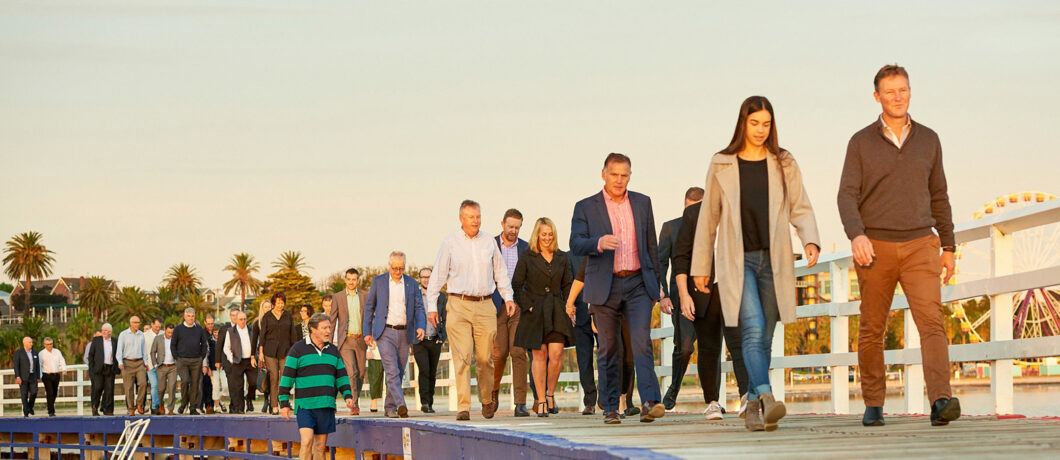 Corporate leader walking on Eastern beach Geelong